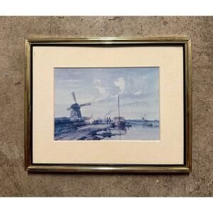 Vintage J. Weissenbruch Dutch Landscape Print – Windmill & Boats – 10” x 8”